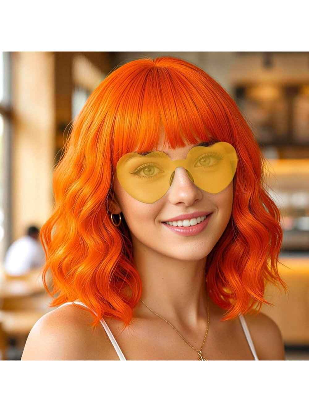 Women's Orange Synthetic Curly Wavy Shoulder Length Modern Hair Bob Wigs
